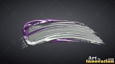 Ridged silver paint edged with glossy purple curves across a deep gray space