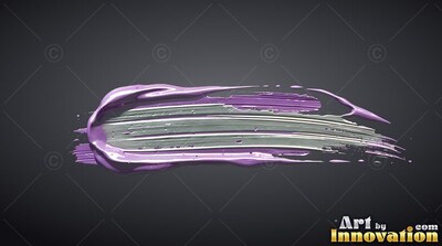 Spread level across dark gray, a thick smear of lilac and glossy silver paint