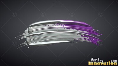 Swept horizontally across a dark surface, thick silver paint fades into purple