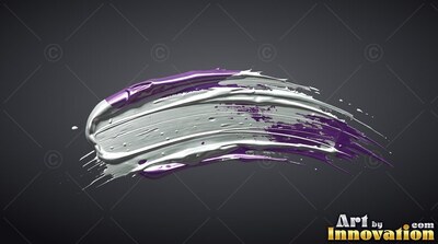 Thick white and purple paint smeared horizontally over a slate gray background