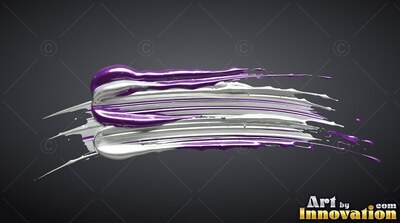 Thick purple and silver paint sweeps from side to side across a deep gray backdrop