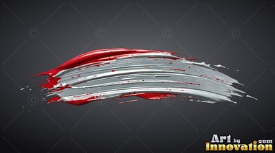 A glossy red edge lines a wide stroke of silver paint across a dark gray setting