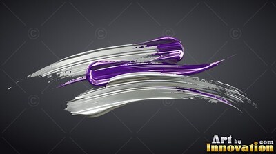 Silver and purple paint sweeps along a dark background with glossy highlights