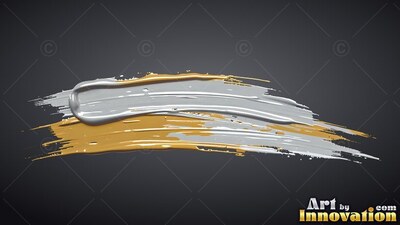 Thick silver and gold paint strokes on a dark gray surface