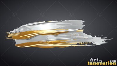 Sweeping horizontally across dark gray, silver and gold paint strokes shine in soft light
