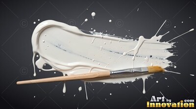 Broad white paint smeared across black with a wooden brush