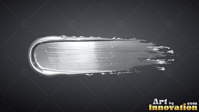 Stretched sideways across dark gray, a thick smear of metallic silver paint