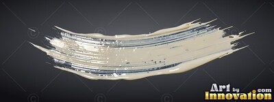 A curved smear of thick, glossy cream paint across a deep gray background