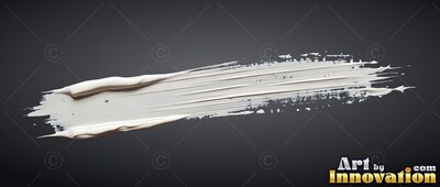 Across a deep gray surface, a single thick brushstroke of white paint stretches horizontally