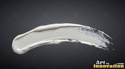 A thick rounded edge tapers into a curving white paint streak across slate gray background