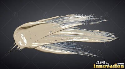 Against a dark gray surface, thick cream paint smears into brushed strokes