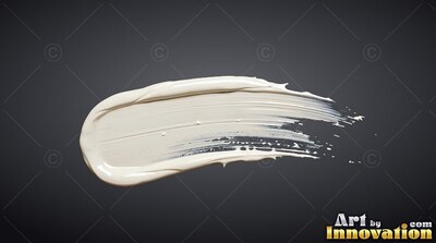Sweeping across a dark background, a thick smear of off-white paint fades out to the right