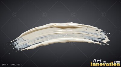 Thick smear of off-white paint curving across a deep gray backdrop
