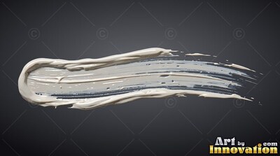 Streaking horizontally, a thick smear of off-white paint sweeps across a dark gray setting