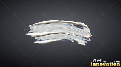 Curved horizontally through a dark gray space, heavy white paint stroke