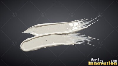Two thick smears of glossy off-white paint sweep across a deep gray backdrop