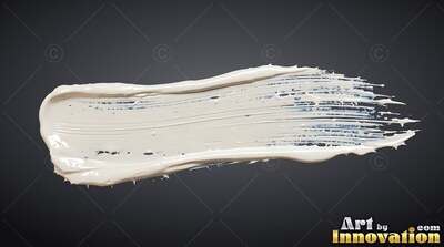 Sweeping from side to side across a dark gray space, a thick streak of cream paint thins into ridges