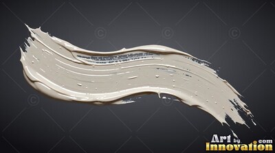 Curving horizontally on a dark background, a thick smear of off-white paint