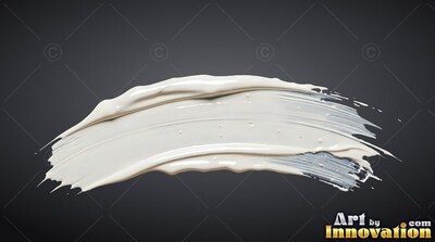 A thick smear of creamy white paint swoops over a slate gray background