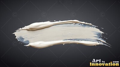 Thick raised ridges define a wide stroke of off-white paint across a dark surface
