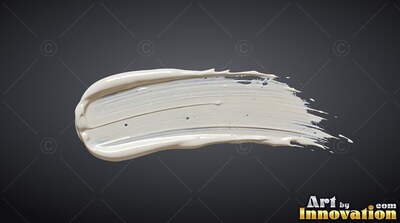 Curving horizontally over a dark background, a thick white paint smear