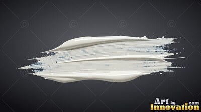 A thick stroke of glossy white paint smeared across a dark background