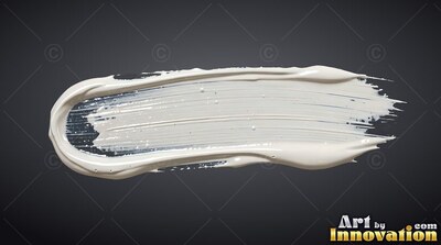 Stretched sideways across dark gray, a thick smear of off -white paint