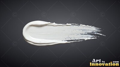 Sweeping across dark gray, a thick smear of textured white paint tapers off