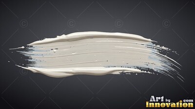 Ridges of broad white paint form a horizontal brushstroke across dark gray