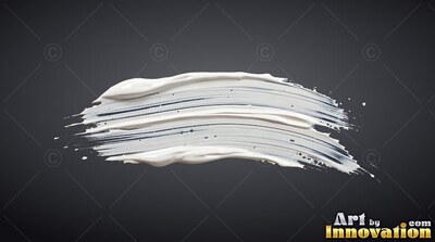 White paint sweeps straight across dark gray, catching highlights along thick wet ridges