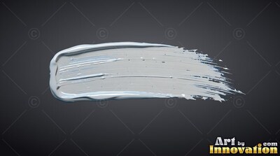 Stretching horizontally along a dark gray space, a thick white paint stroke