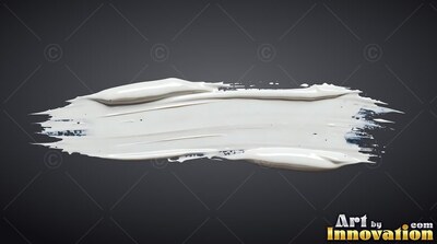 Thick ridges in a wide horizontal stroke of glossy white paint across dark gray