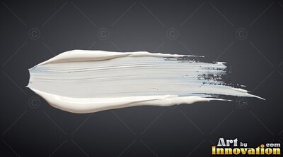 Thick white paint smears across a dark background with soft light along its ridge