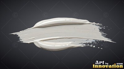 Stretched horizontally against a dark background, a broad white paint stroke