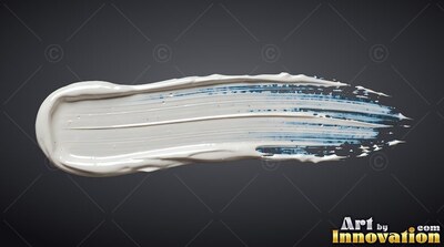 Wide white paint smear with dark blue streaks on black