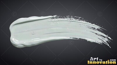 Thick ridges of glossy white paint sweep in a broad brushstroke on a black background