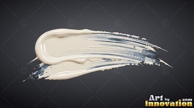 Curving horizontally against a dark background, a thick smear of off-white paint