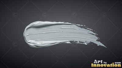 Thick glossy silver paint runs across a dark gray background with ridges catching soft light