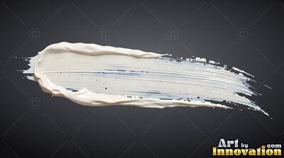 A thick smear of creamy white paint across a dark gray setting