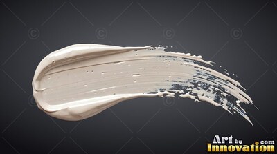 Against a dark gray background, a thick smear of off-white paint sweeps to the right