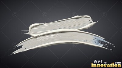 Wide white paint brushstrokes curved on dark gray