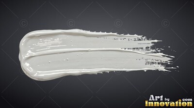 A glossy ridge marks a thick white paint stroke stretched across a dark background