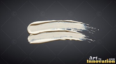 Ridged edges mark thick strokes of cream paint smeared through a dark gray backdrop