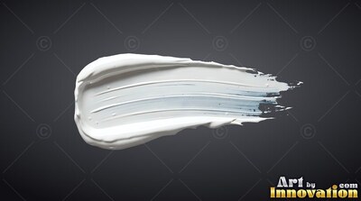 Sweeping across a dark background, a thick smear of white cream paint fades into ragged edges