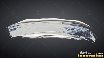 Raised ridges along a wide stroke of dense white paint over a plain black background