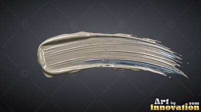 A thick gray paint stroke sweeps horizontally, catching subtle light along its ridges