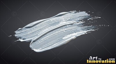 A thick smear of glossy light gray paint spreads across a dark gray background