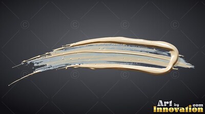 Sweeping through a dark gray surface, a thick stroke of beige cream loops smoothly back