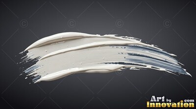 Thick white paint stroke curved across a dark background