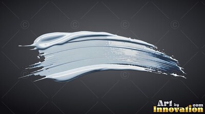 Thick ridges along a curved white paint stroke against a smooth black background